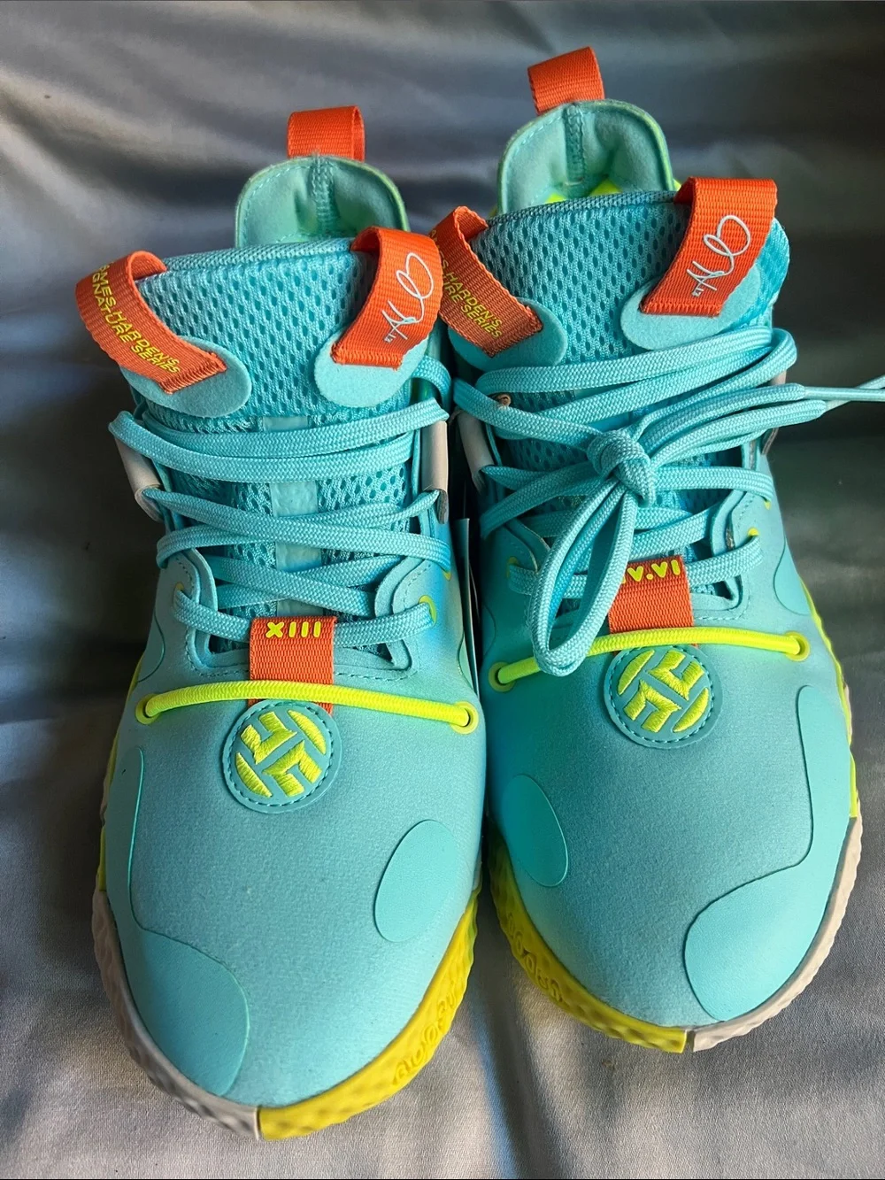 adidas Kids Aqua Sneakers with Neon Yellow and Orange Accents